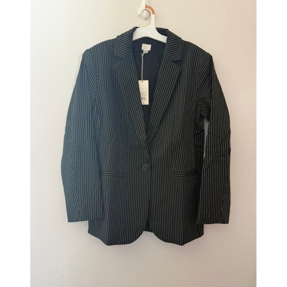 A New Day Womens Pinstripe Blazer Black White Single Button Jacket S NWT